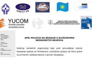 APEL POLICIJI DA REAGUJE U SLUČAJEVIMA NEZAKONITIH SKUPOVA